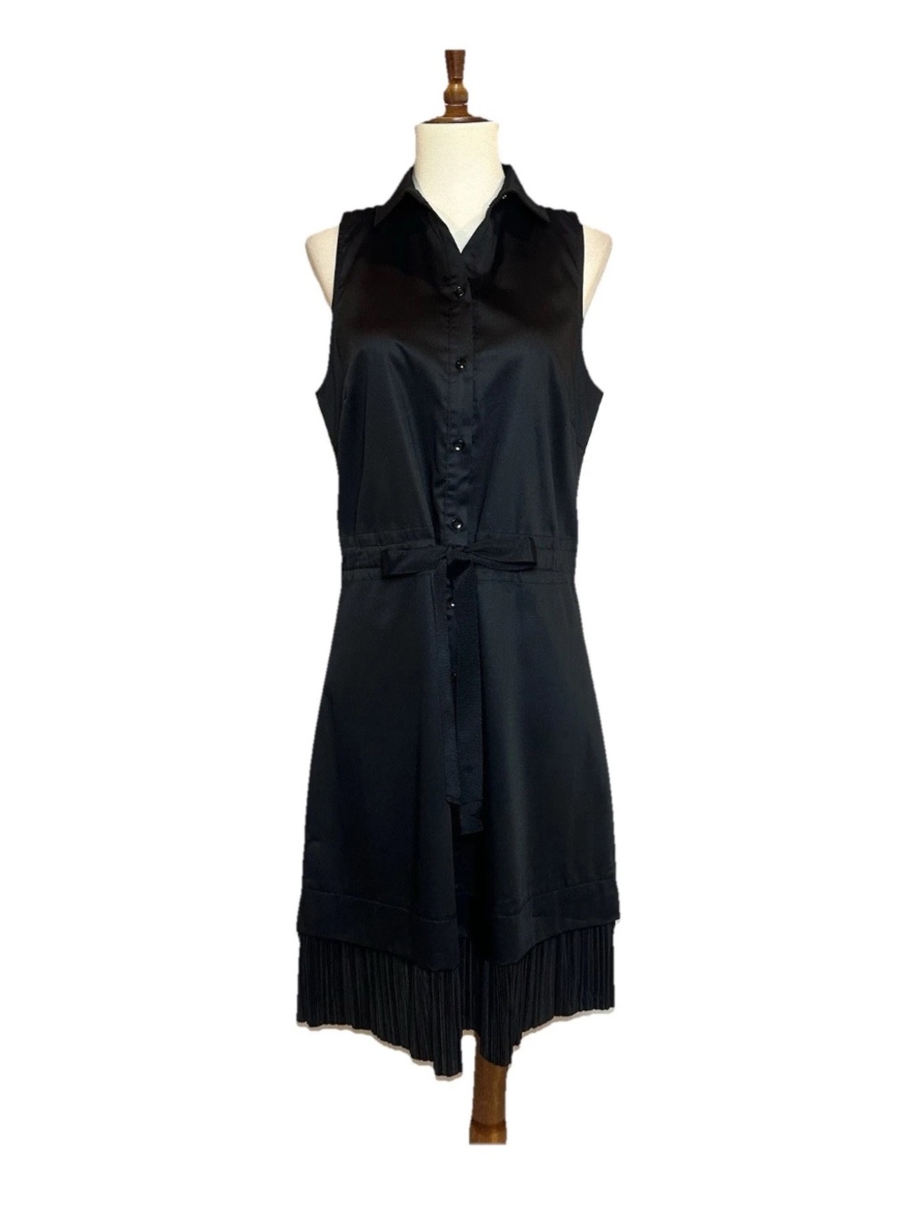 Antonio Melani Sleeveless Shirt Dress Black Pleated Hem Event Luxury